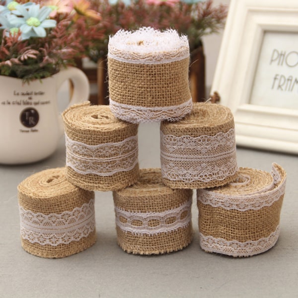 2M Bröllopsspets Säckväv Garland Hessian Ribbon Julklappar B khaki 5*200cm