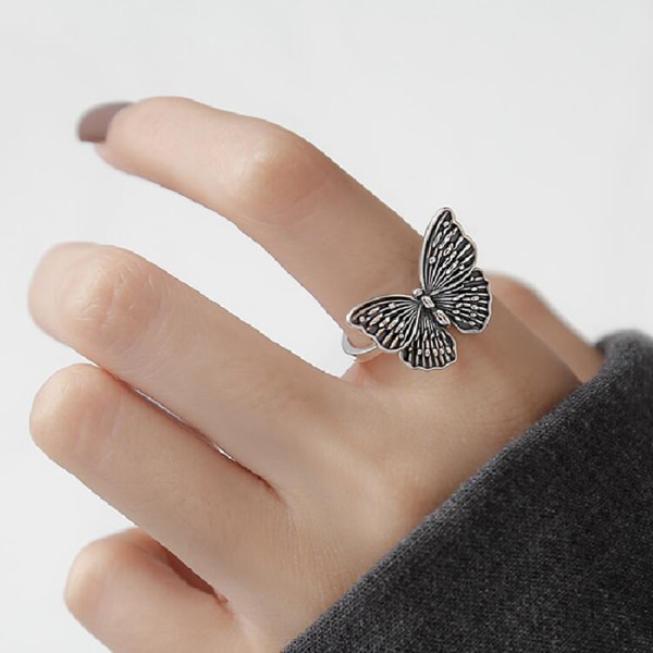 Uusi Punk Rings Butterfly Sormus naisille Säädettävä avoin sormi 1 Set