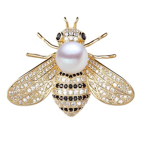 1st Insekt Series Little Bee Broscher Strass Pearl Pin Broo White