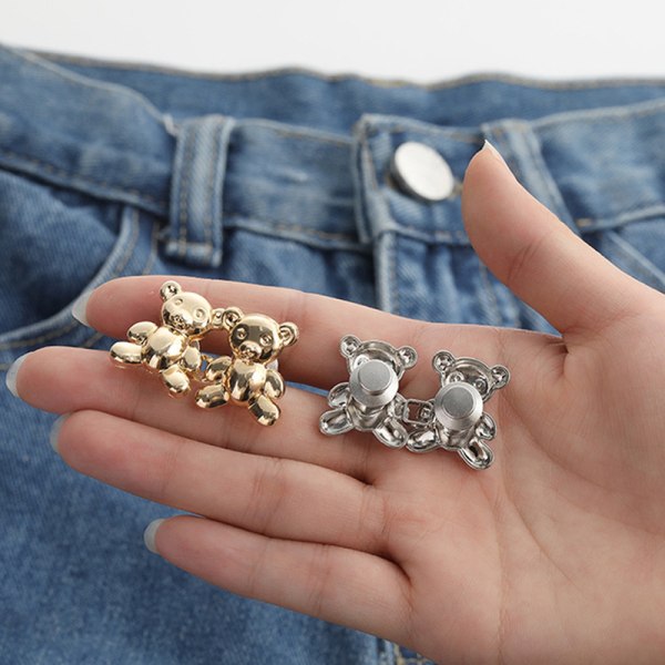 e Bear Jean Button Pins Löstagbart midjespänne Justerbar midja Black