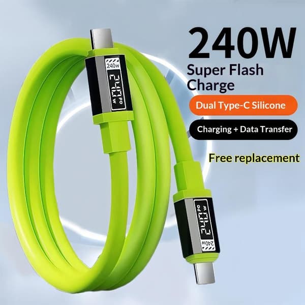 1/3 stk USB C til C 240W hurtiglading strømdisplaykabel ledning 1 Green B