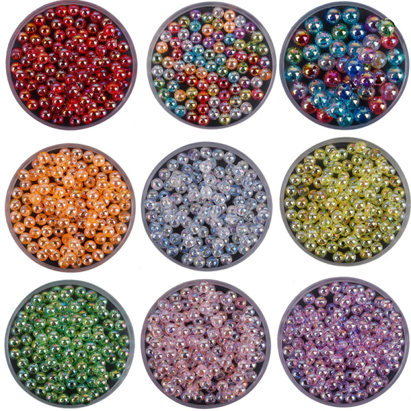 100 st 6MM Rainbow Candy AB färg runda akrylpärlor för juvel Yellow 8MM about50pcs