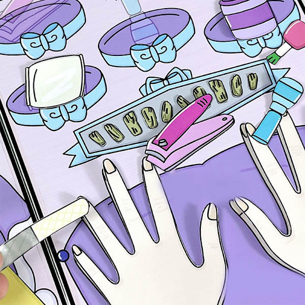 Cartoon Barber Nail Shop Stille boglegetøj til piger Håndlavet DIY A1