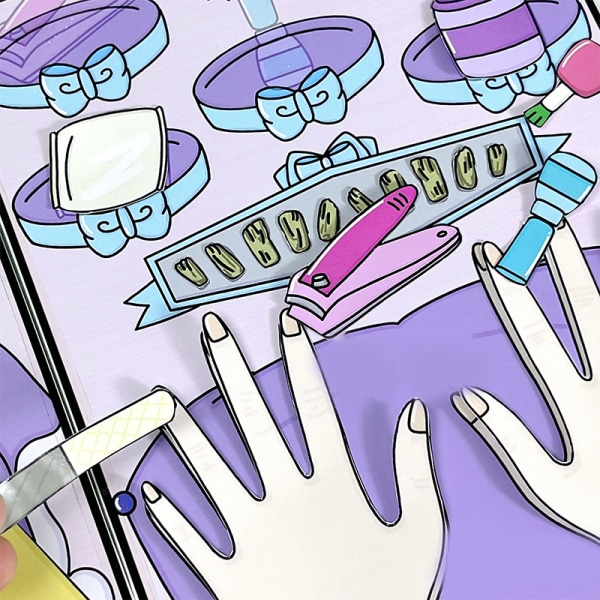 Sarjakuva Parturi Nail Shop Hiljainen kirjalelu tytöille Käsintehty tee-se-itse A1