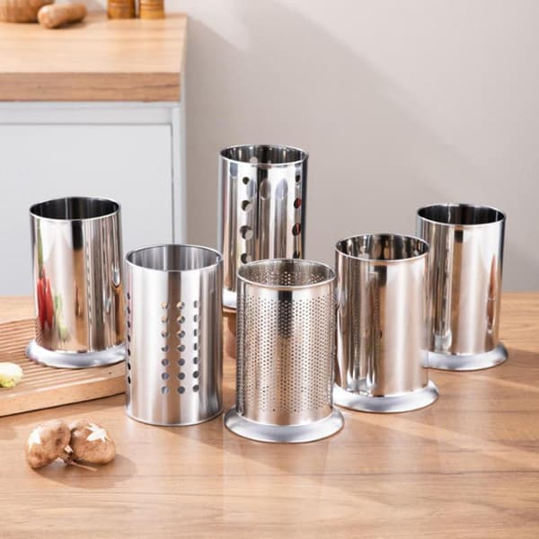 Cylinderformet bestikopbevaringsboks i rustfrit stål til køkkenet 1