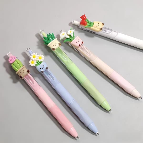 5 stk. kreative kuglepenne med tema, blomster, hurtigtørrende