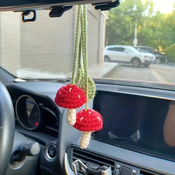 Mångsidig handgjord virkad solrosbil backspegel De mushroom 2PCS