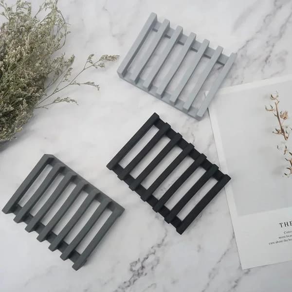 Fleksibel Silikone Sæbeholder Hul Design Sæbeskål Bad Gray