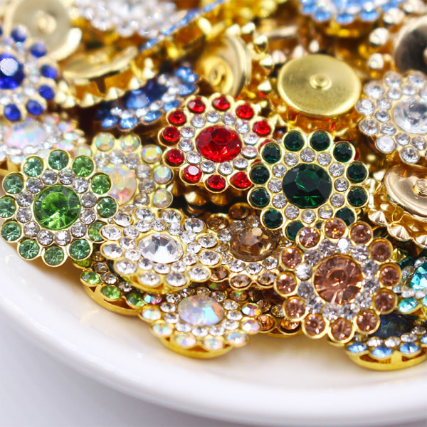 25 Stk14mm Blomsterformet Sparkling Button Flatback syduk mixed color