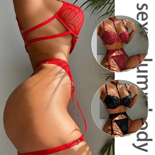 Sexy Alusvaatteet Naisten Rintaliivit Sukkanauhat Stringit Patchwork Katso läpi Li Red M