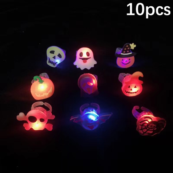 LED-valo Halloween Ring Hehkuva kurpitsa Ghost Skull Rings Hall Random 10pcs