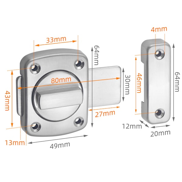 Oven lukko Valettu metallikoukku Salpa Lukko WC-ovet Oikeakulma S Silver Large