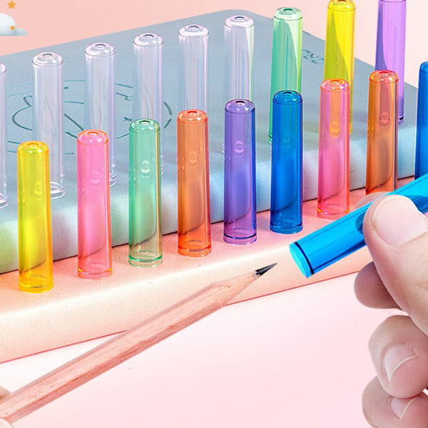 6 STK Farve Transparent Plastic Pencil Extender Pen Protector Ca A2