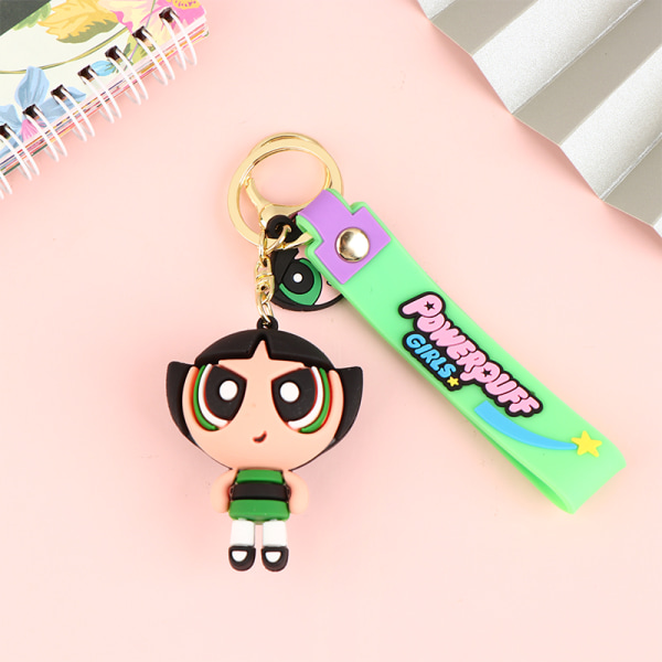Creative Cartoon Anime Keychain Powerpuff Girls Doll Car Key Sc Green