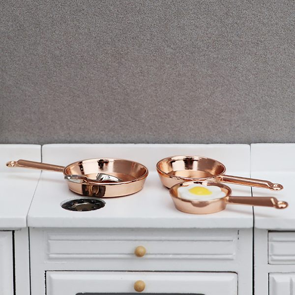 1Set 1:12 Dockhus Miniatyr Stekpanna Gryta Metall Cookwa Rose Gold