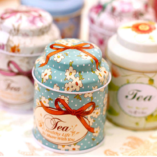 Blomsterdesign Metall Sukker Kaffe Te Tin Jar Container Candy Se