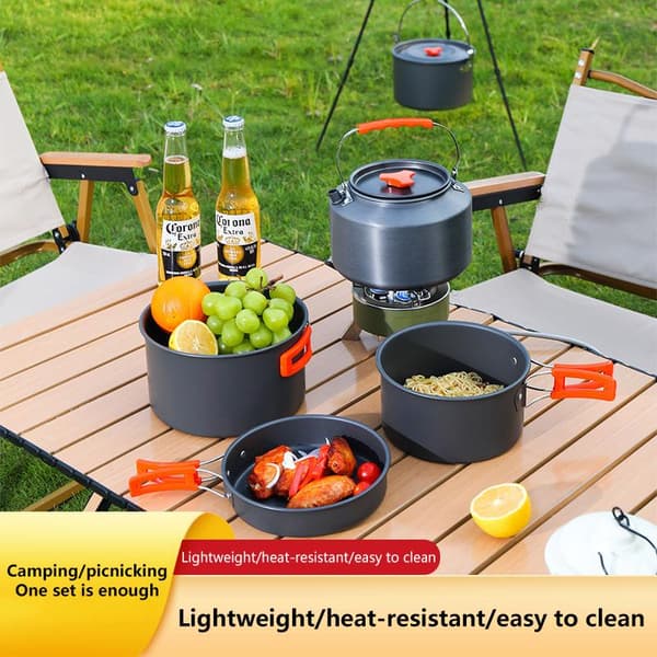 Campingkokkärlssats Aluminium Bärbar Utomhus Servis Kokset 6