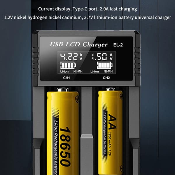 USB LCD Smart Oplader 1 / 2 Slots Oplader Til 18650 3.7V Genopladelig EL1 TYPEC