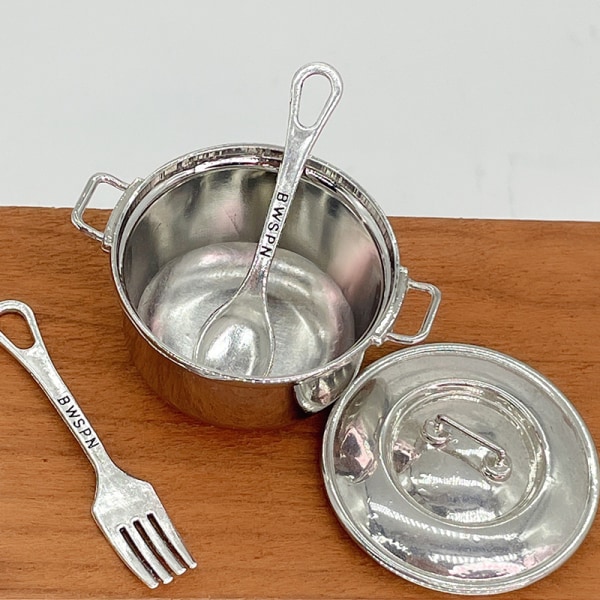 4 Stk 1:6 Dukkehus Miniature Suppe Ske Gaffel Service Køkken