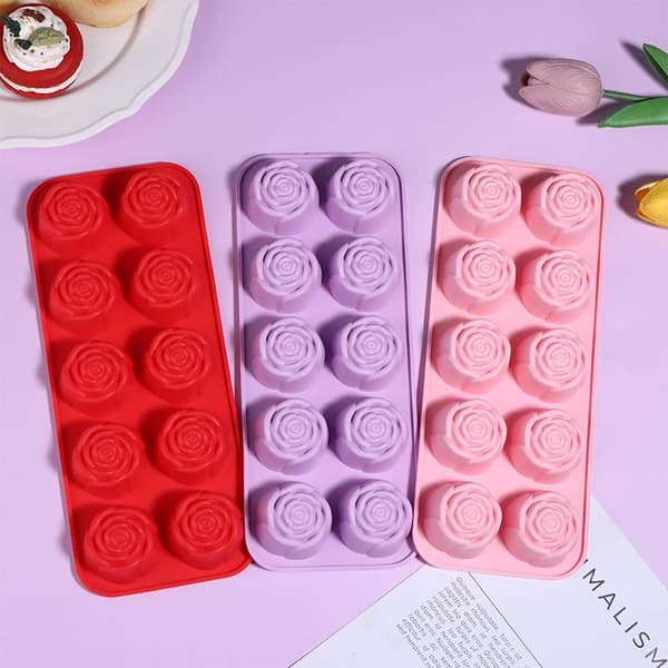 10-hulrum Silikone Rose Kageform Nonstick Bageform Til DIY S Red