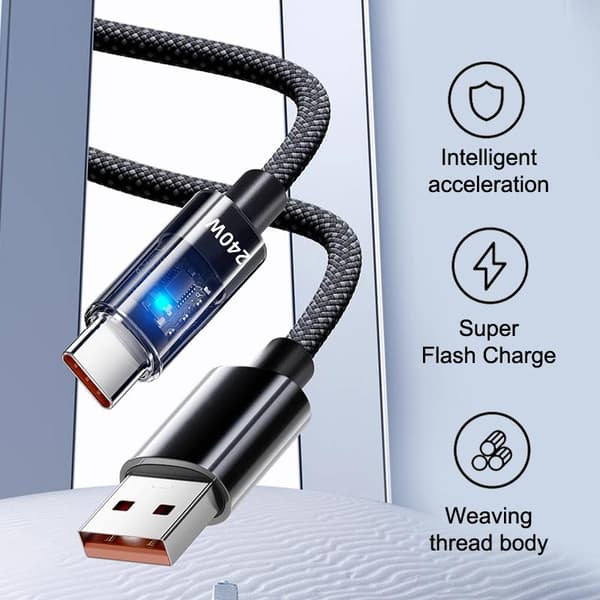 Nylon Type C USB-kabel 240W Superrask lading USB C Telefonlader B3