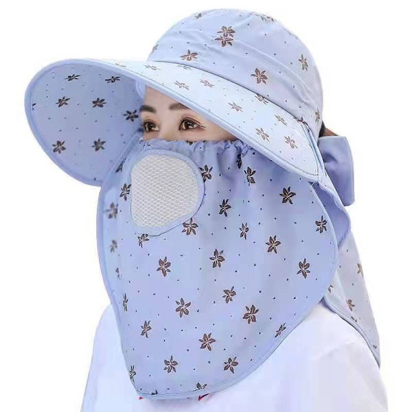 Kvinnlig sommarsolhatt UV-skydd Avtagbar Face Mesh Neck Fl Blue