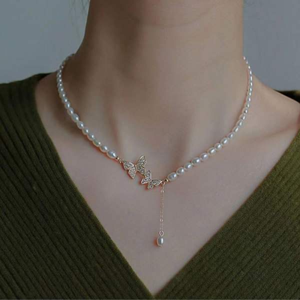 Sommar dubbel strass fjärilshalsband Mode vit Imita