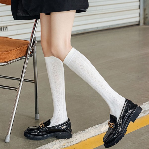 Japan Style Strømper Lange Sokker Solid Svart Hvit Kvinne Sokker Black