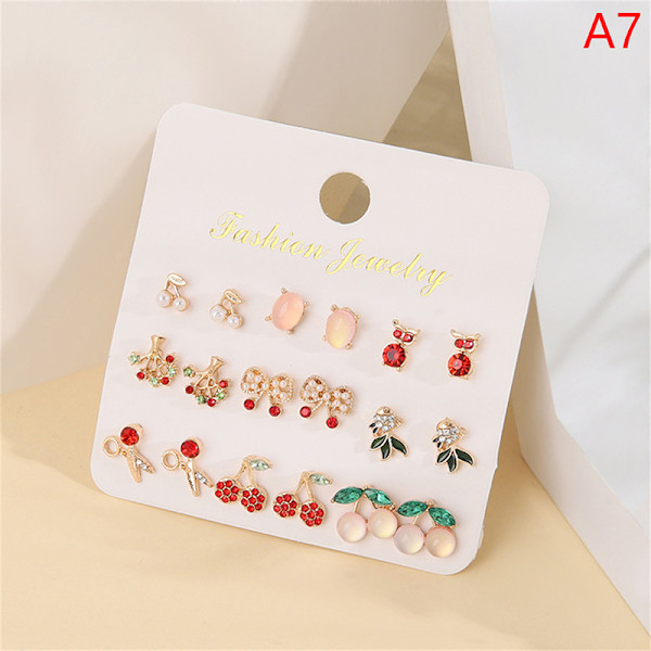 12 par/ set dam Pearl Flower Crystal Mix Design Studs Earr A7
