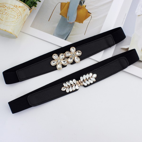 Dammode Elastisk Stretch midjeband Kristallbälte Cinch Wai A2