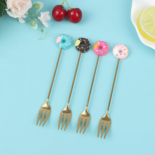 4 stk./sæt Doughnut Candy ske/gaffel mælk kaffe røre ske Kitc 4pcs donut fork