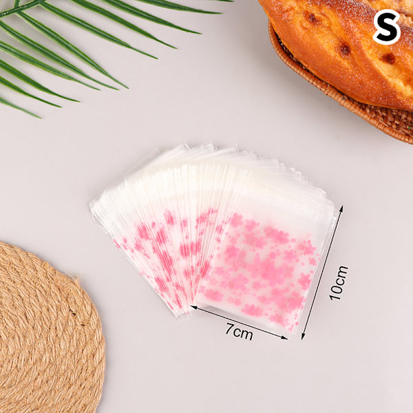 100 Stk Plast Transparent Gavepose Sakura Candy Cookie Self Ad S