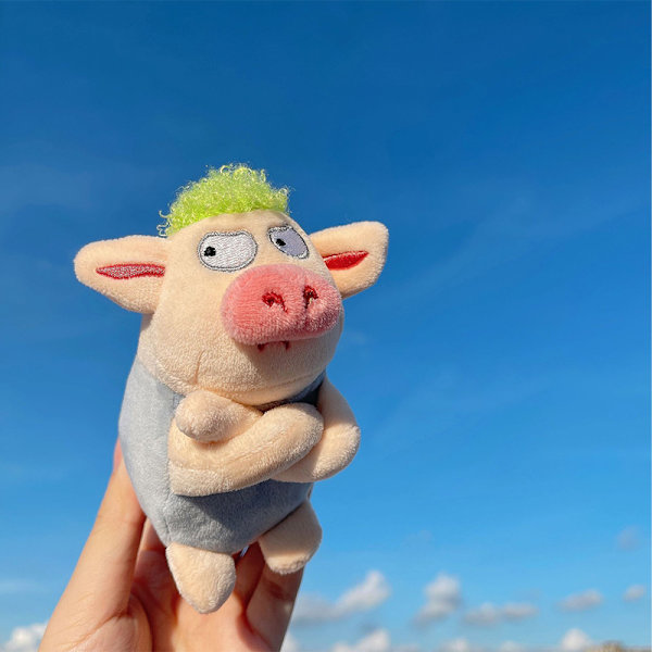 Yndig dyr nøglering Grønt sjovt hår Dyr Pig Doll Legetøj A1