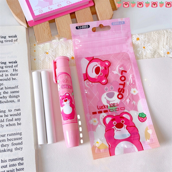 1Set Creative Kawaii Press Eraser Anime Strawberry Bear e Stude