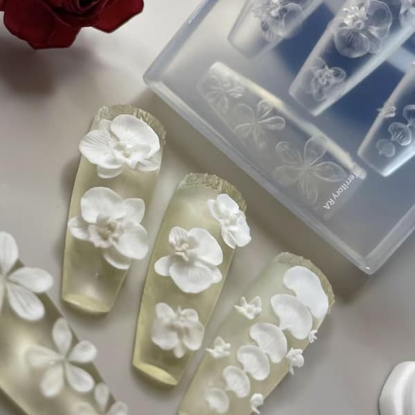 3D Silikon Negleform DIY Neglekunstdekorasjoner Phalaenopsis Blomst