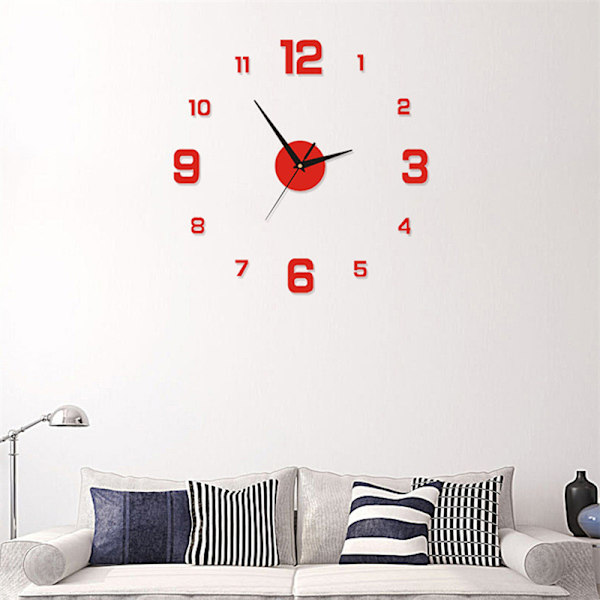 DIY-seinäkello kotitoimistoon Kehyksetön moderni 3D-seinäkello Red