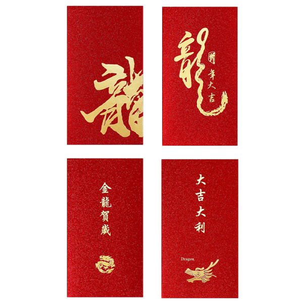 6 kpl punaisia ​​kirjekuoria Dragon Hongbao Lucky Money Gift Envelopes R A3