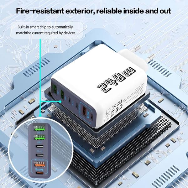 1 st 6-portars USB C PD-laddare 240W Quick Charge 3.0 Typ C USB A4