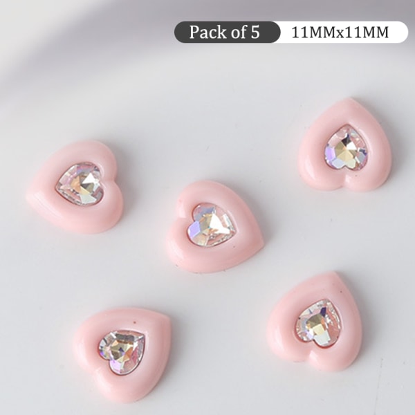 5 stk dopamin jentesmykker 3D fargerike innlagte diamanter Hjerte Na Light pink
