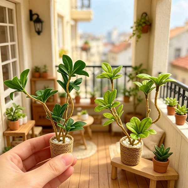 1 stk. 1/6 skala dukkehus grøn pottebonsai mini fehave A2