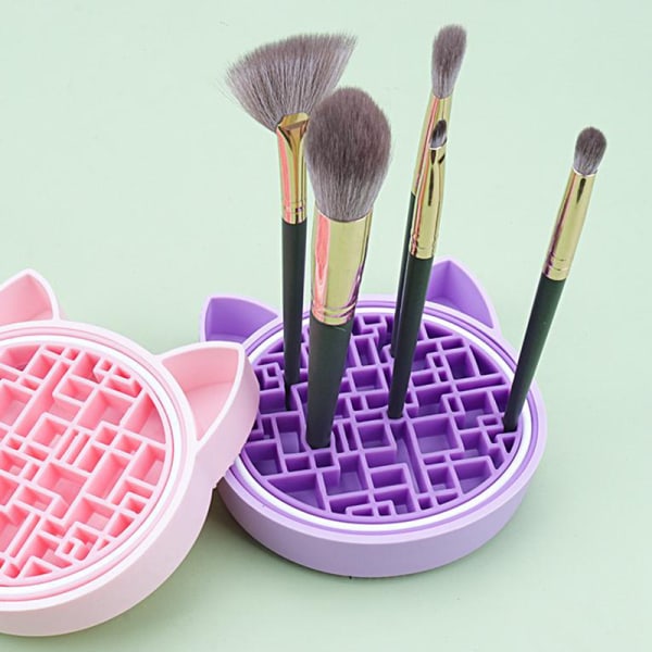 Makeup Børste Rengøring Opbevaringsboks Silikone skrubbepude Tørring Pink