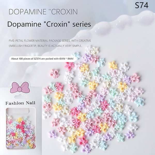 100 kpl/pussi sekoitettu värikäs Cross Nail Art Decorations Resin Mani SZ574