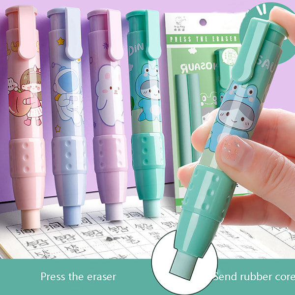 3st/ set Penna Eraser Retractable Press Penna Gummi Skola Corr Blue