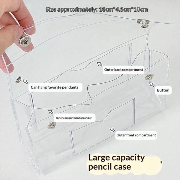 PVC Transparent Knapp Pennfodral Stor Kapacitet Vertikal Enkel
