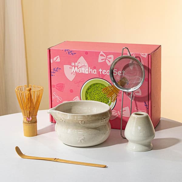 5 delar bambu Matcha-vispset Chasen Chashaku Matcha-visp Te White