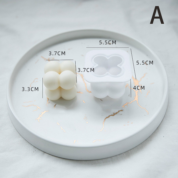 Ny 3D Cube Candle Mold DIY Rund Cube Candle Mold 3D Silikon A