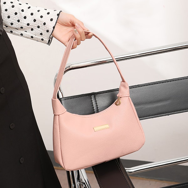 Lichee Läder Dam Axelväska Retro Enfärgad Hobos Handb Pink