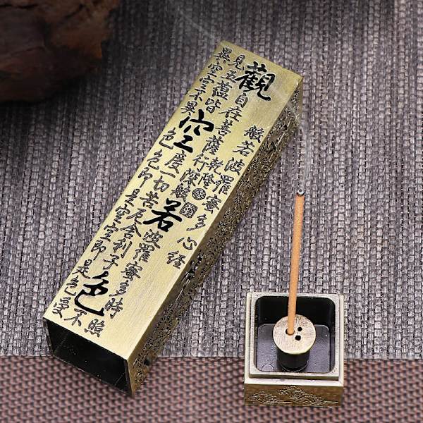Retro Røgelsebrænder Lodret Zen Buddha Heart Sutra Pillar Met Gold