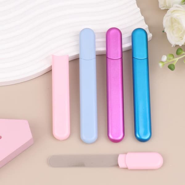 Premium glasneglefil med etui Light blue