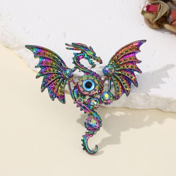 Mekanisk Drageformet Emaljefarvet Broche Fantasy Vinge Dra Red